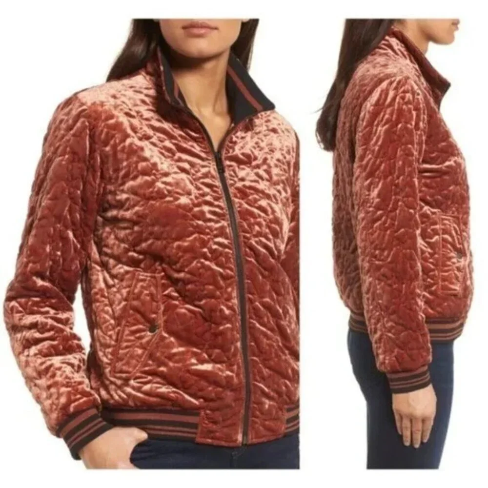 Bernardo Quilted Velvet Bomber Jacket, Size S - Picture 1 of 12